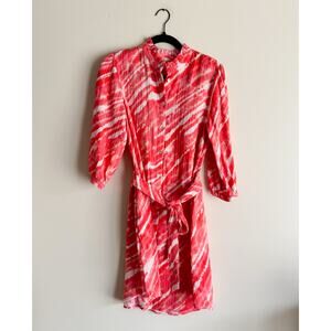 Soft Surroundings Coral + White Big Sur Gauzy Cotton Tie Dye Mini Dress Small